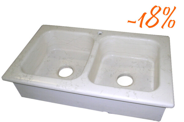 Lavello cucina da incasso-due vasche in marmo biancone